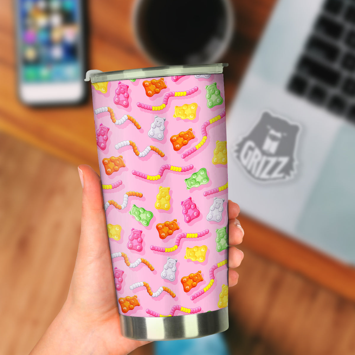 Sweet Gummy Bears And Worms Print Pattern Tumbler-grizzshop