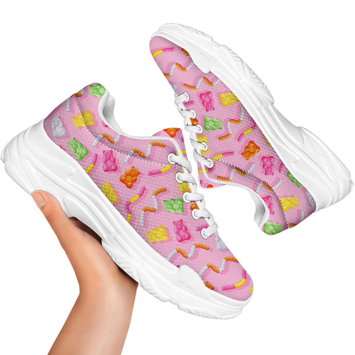 Sweet Gummy Bears And Worms Print Pattern White Chunky Shoes-grizzshop