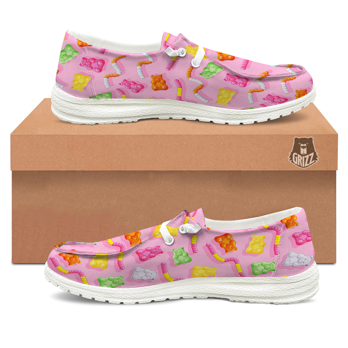 Sweet Gummy Bears And Worms Print Pattern White Loafers-grizzshop