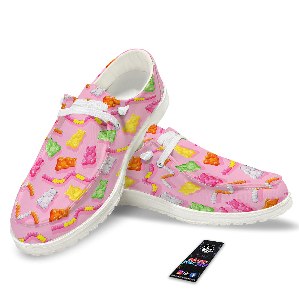 Sweet Gummy Bears And Worms Print Pattern White Loafers-grizzshop
