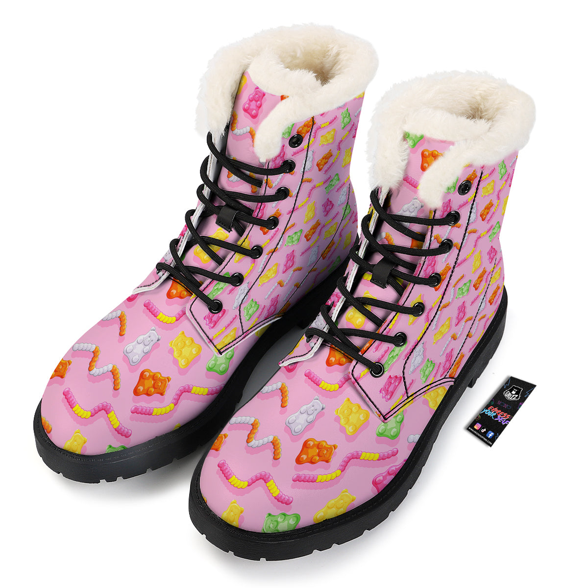 Sweet Gummy Bears And Worms Print Pattern Winter Boots-grizzshop