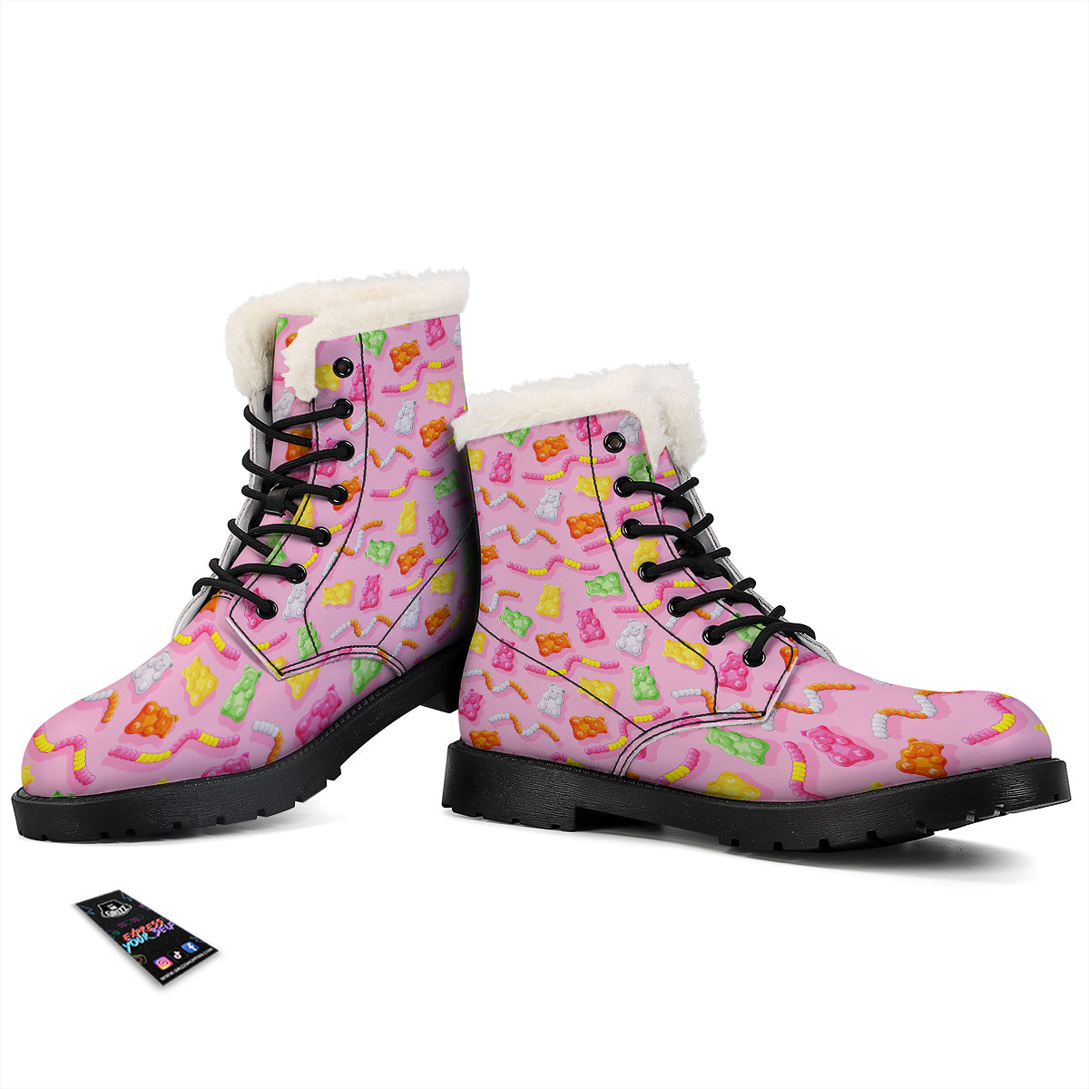 Sweet Gummy Bears And Worms Print Pattern Winter Boots-grizzshop