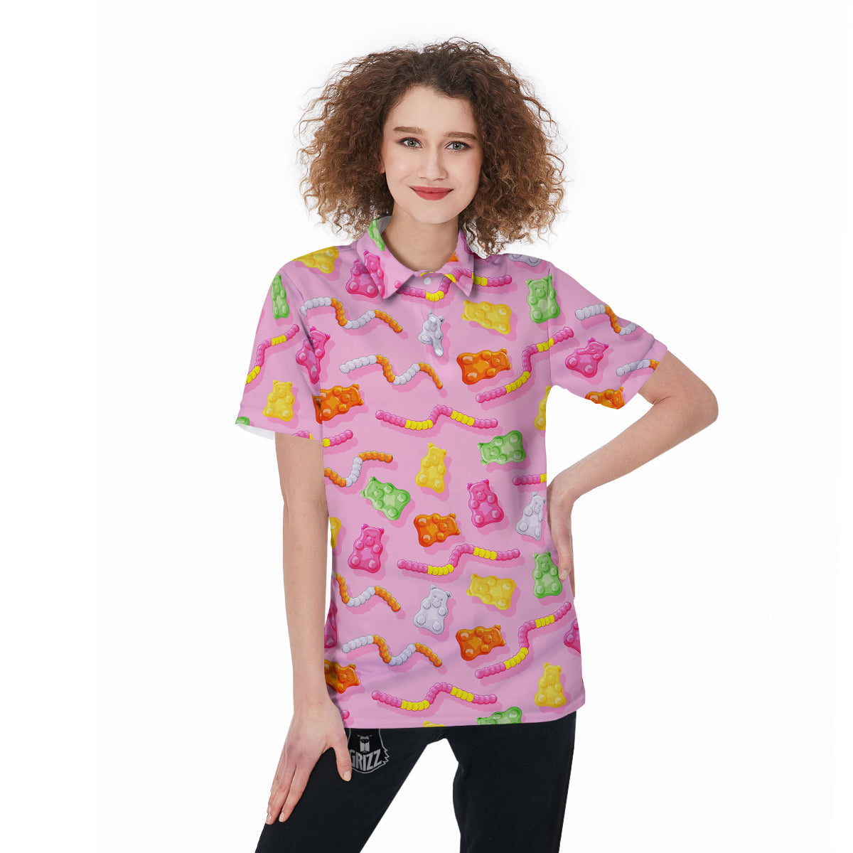 Sweet Gummy Bears And Worms Print Pattern Women's Golf Shirts-grizzshop