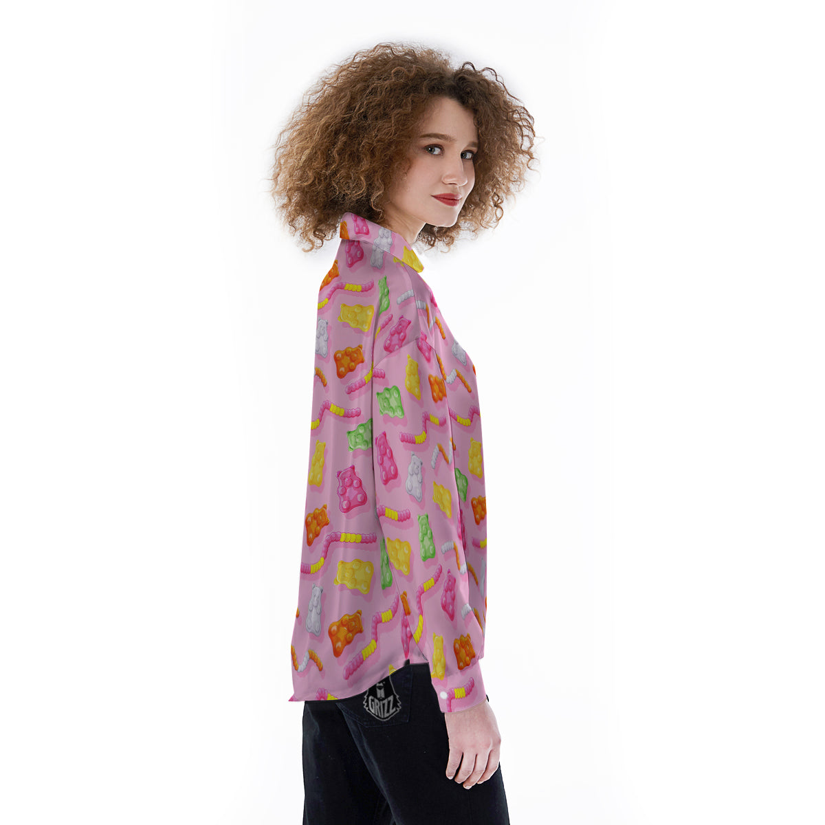 Sweet Gummy Bears And Worms Print Pattern Women's Long Sleeve Shirts-grizzshop