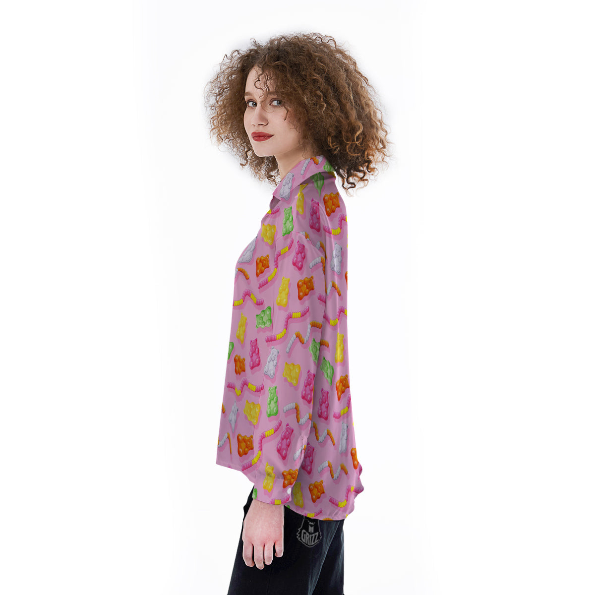 Sweet Gummy Bears And Worms Print Pattern Women's Long Sleeve Shirts-grizzshop