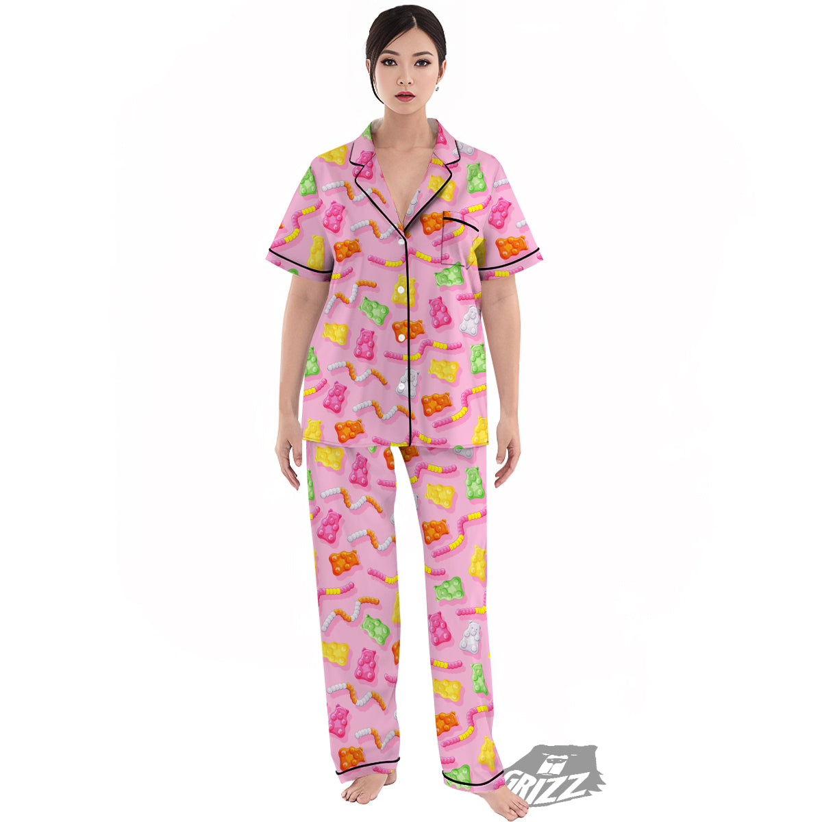 Sweet Gummy Bears And Worms Print Pattern Women's Pajamas Set-grizzshop
