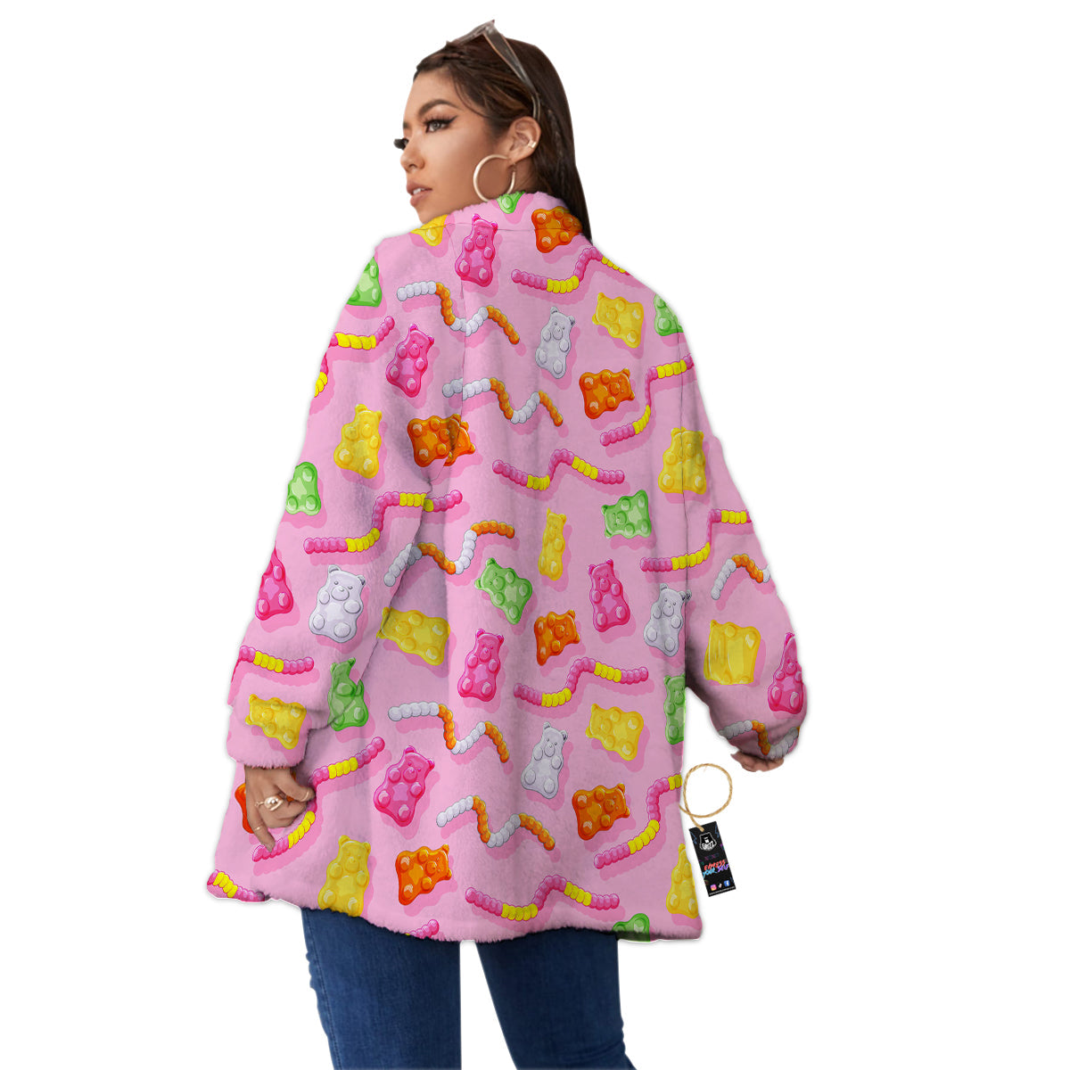 Sweet Gummy Bears And Worms Print Pattern Women's Sherpa Jacket-grizzshop