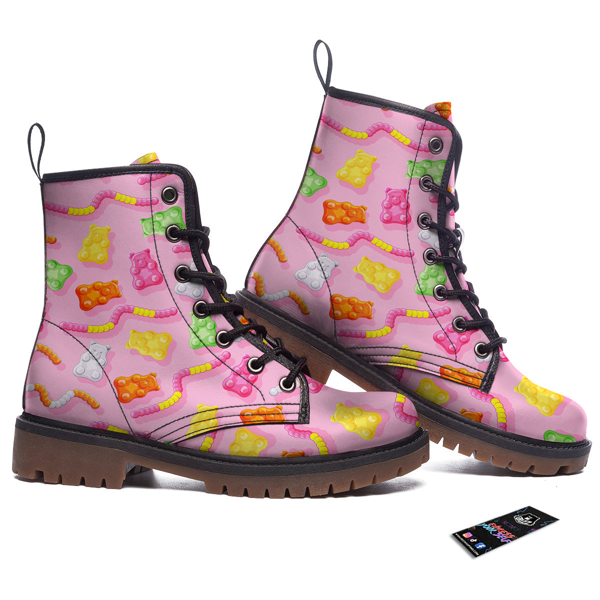 Sweet Gummy Bears And Worms Print Pattern Work Boots-grizzshop