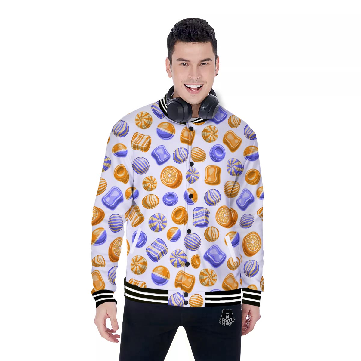 Sweet Gummy Print Pattern Baseball Jacket-grizzshop