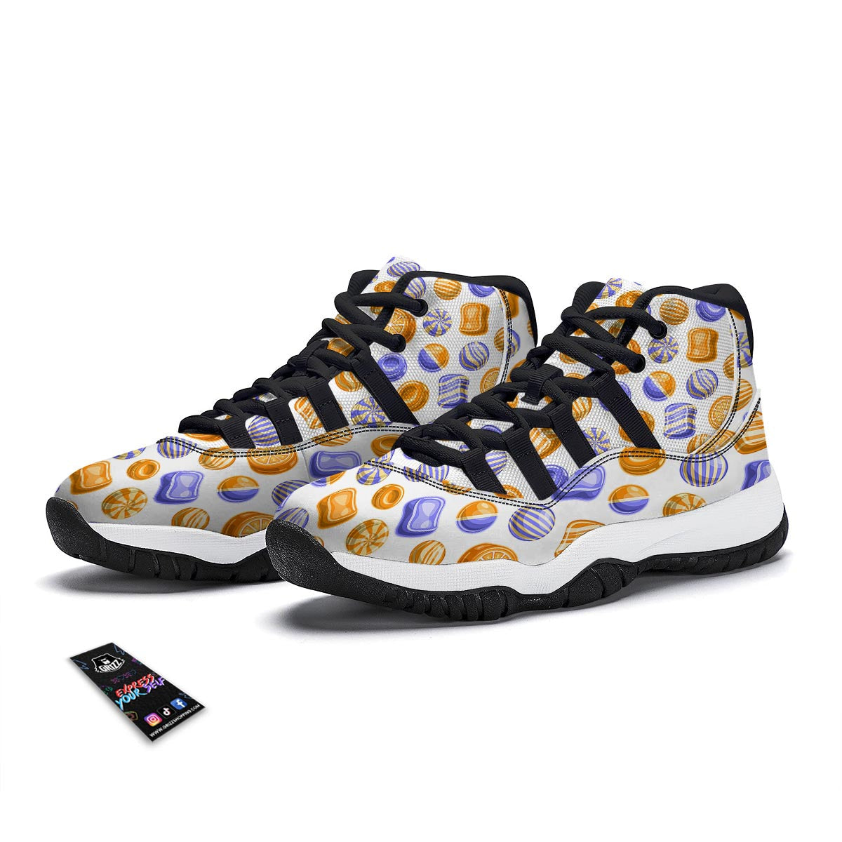 Sweet Gummy Print Pattern Black Bball Shoes-grizzshop
