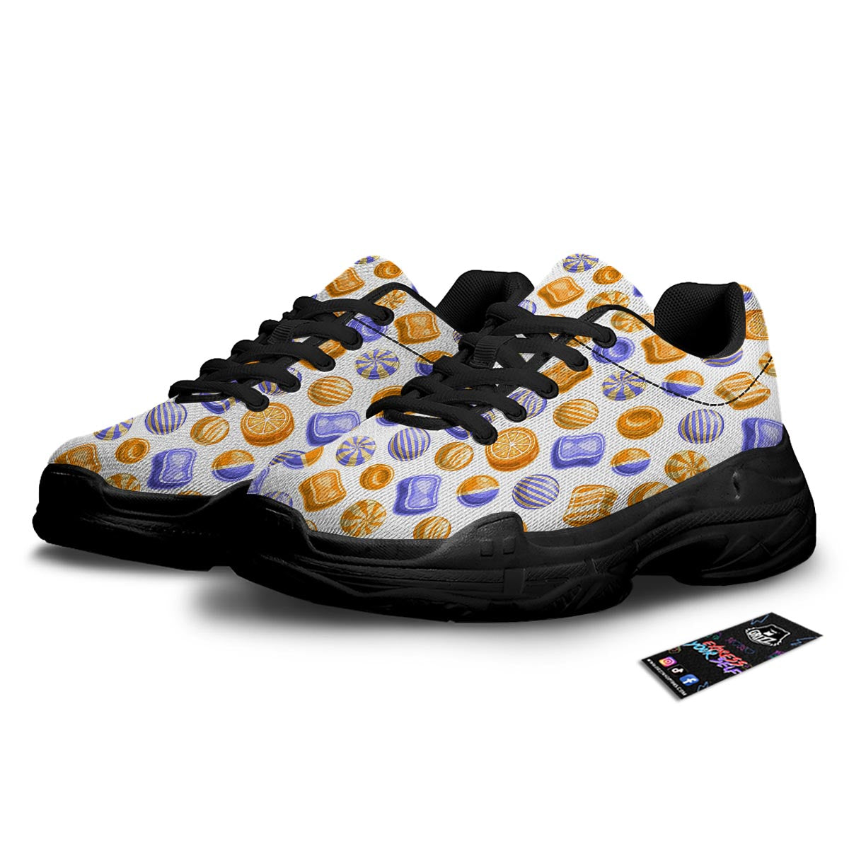 Sweet Gummy Print Pattern Black Chunky Shoes-grizzshop