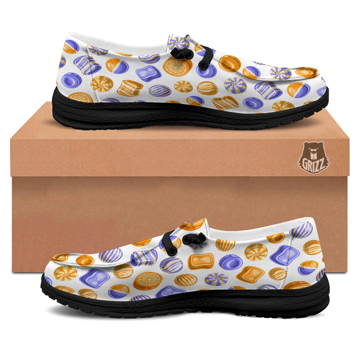 Sweet Gummy Print Pattern Black Loafers-grizzshop