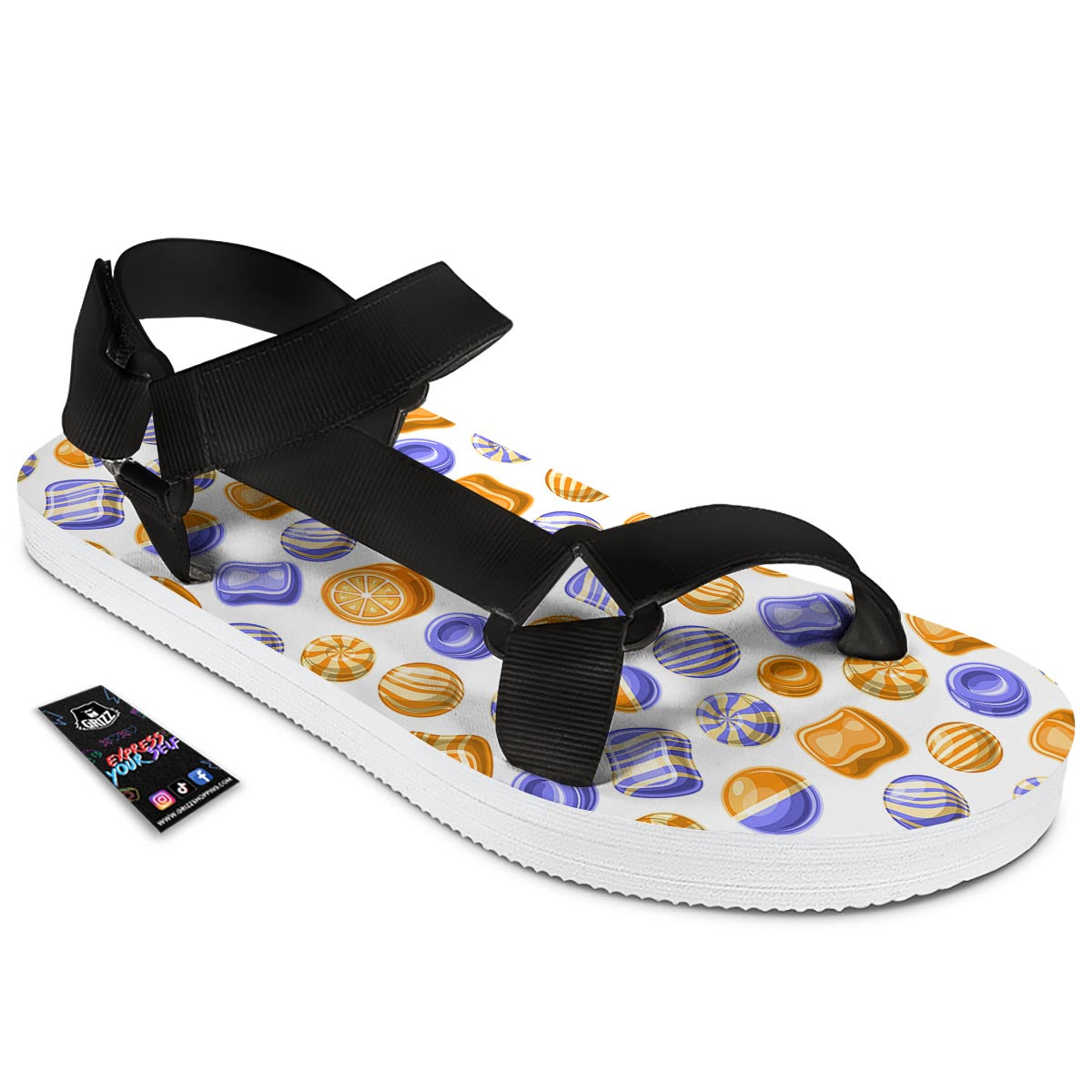 Sweet Gummy Print Pattern Black Open Toe Sandals-grizzshop