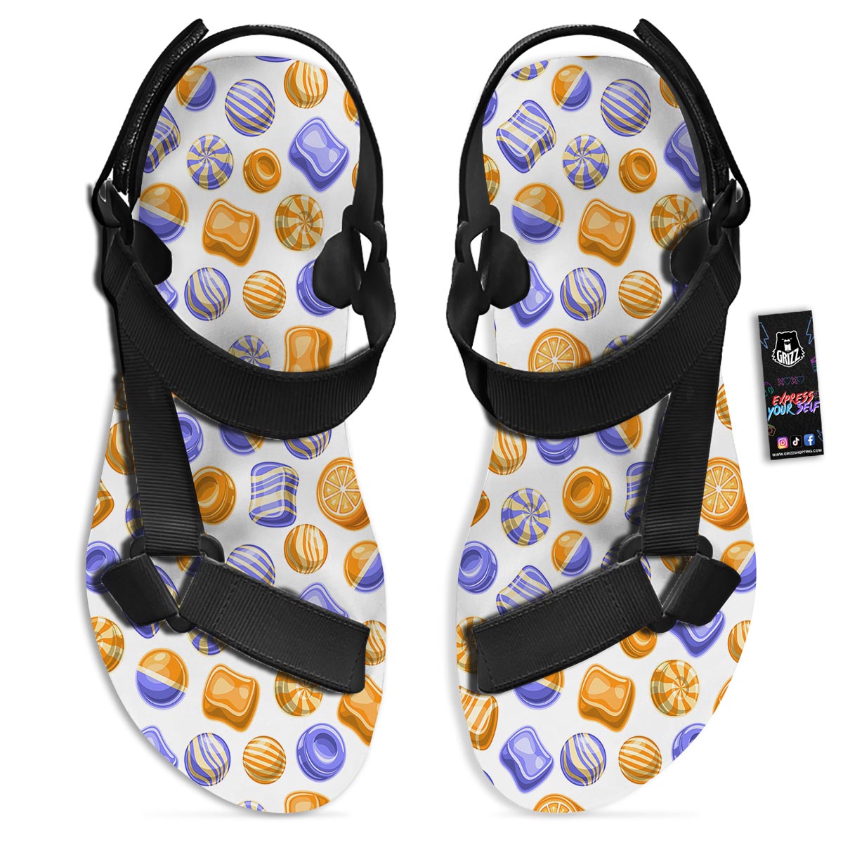 Sweet Gummy Print Pattern Black Open Toe Sandals-grizzshop