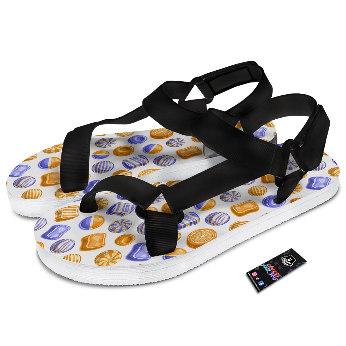 Sweet Gummy Print Pattern Black Open Toe Sandals-grizzshop