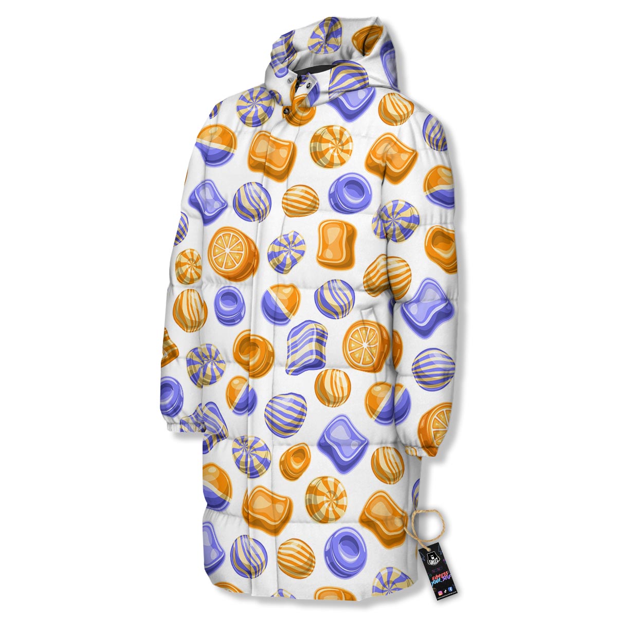 Sweet Gummy Print Pattern Long Down Jacket-grizzshop