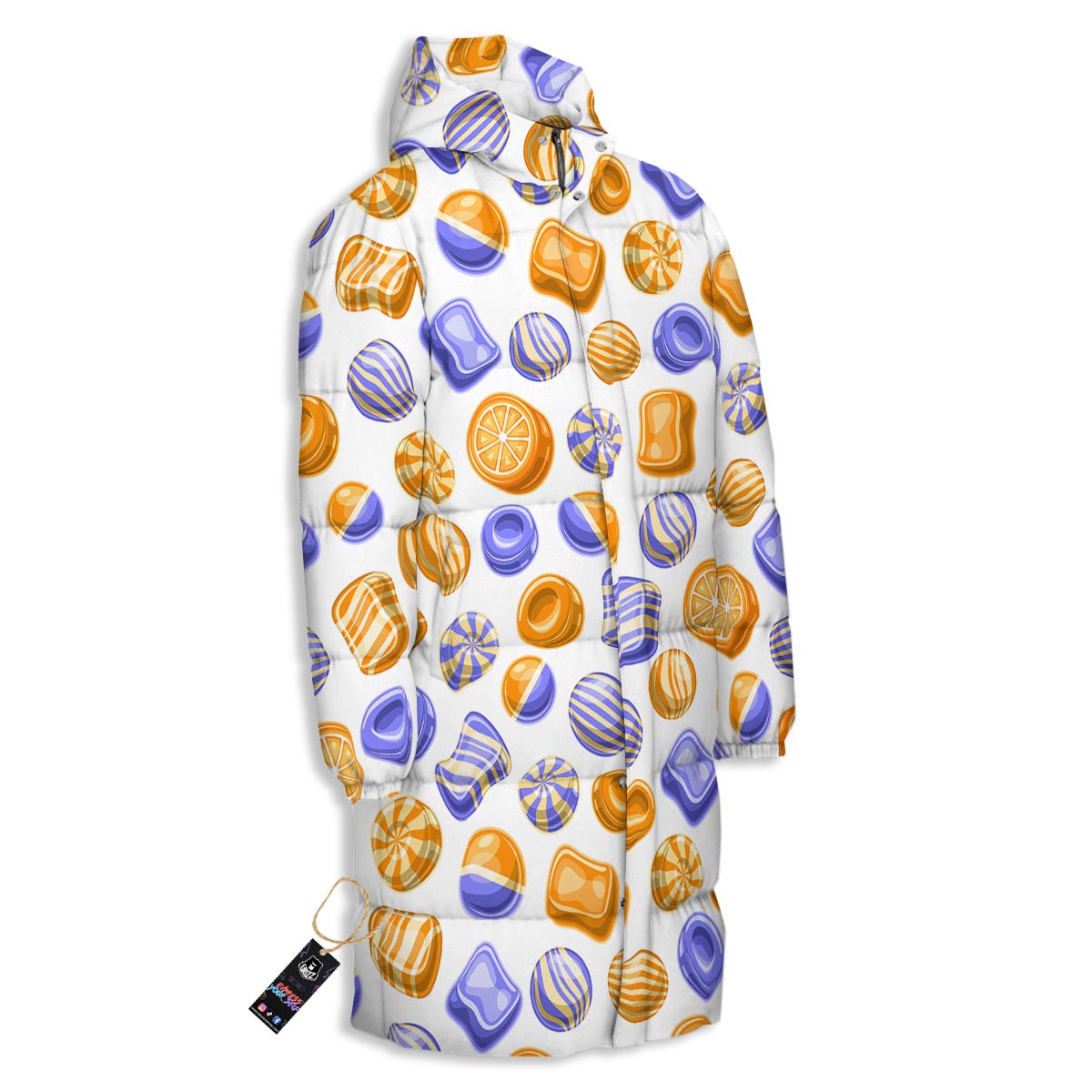 Sweet Gummy Print Pattern Long Down Jacket-grizzshop