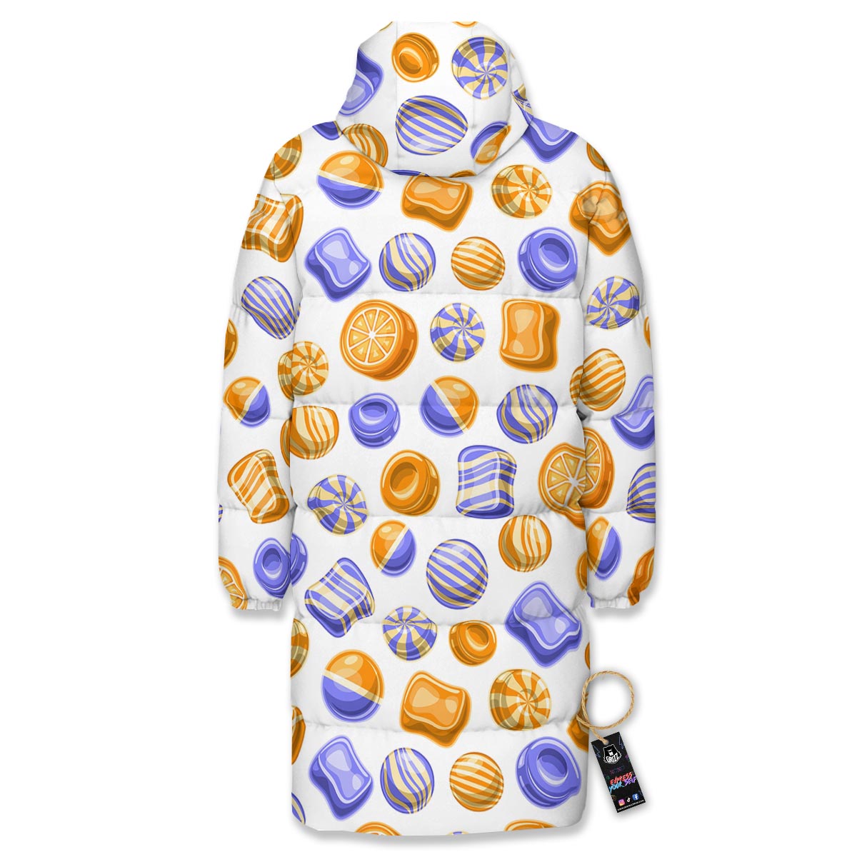 Sweet Gummy Print Pattern Long Down Jacket-grizzshop