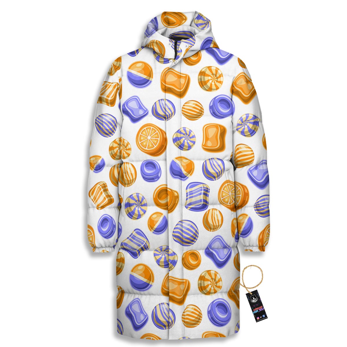 Sweet Gummy Print Pattern Long Down Jacket-grizzshop