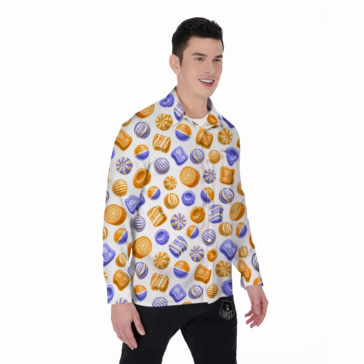 Sweet Gummy Print Pattern Men's Long Sleeve Shirts-grizzshop