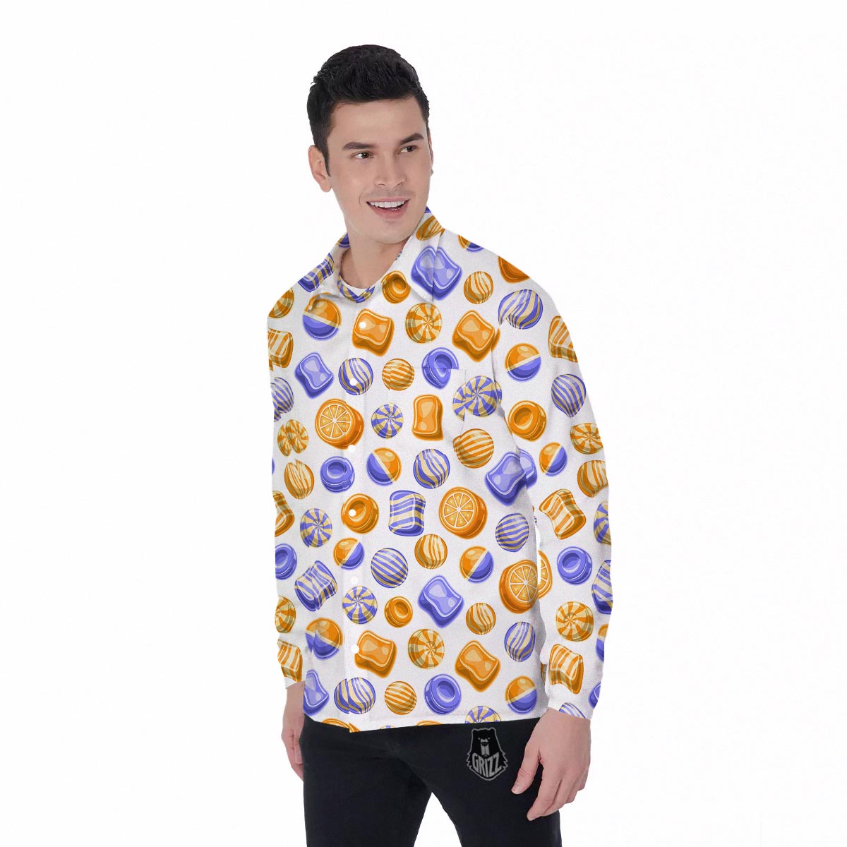Sweet Gummy Print Pattern Men's Long Sleeve Shirts-grizzshop