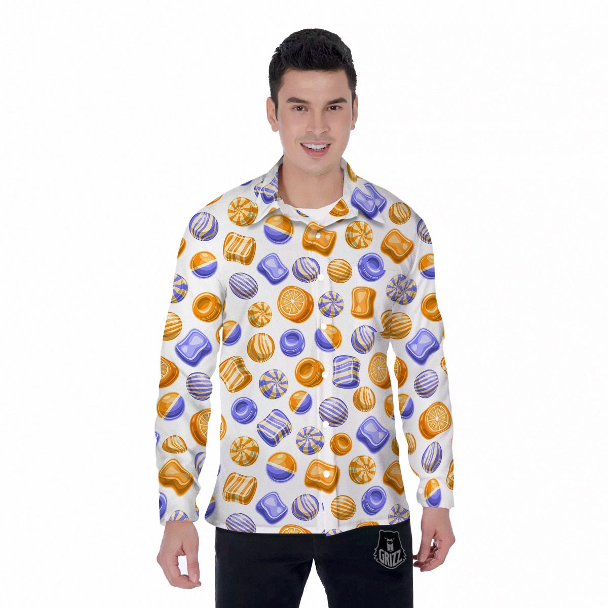 Sweet Gummy Print Pattern Men's Long Sleeve Shirts-grizzshop