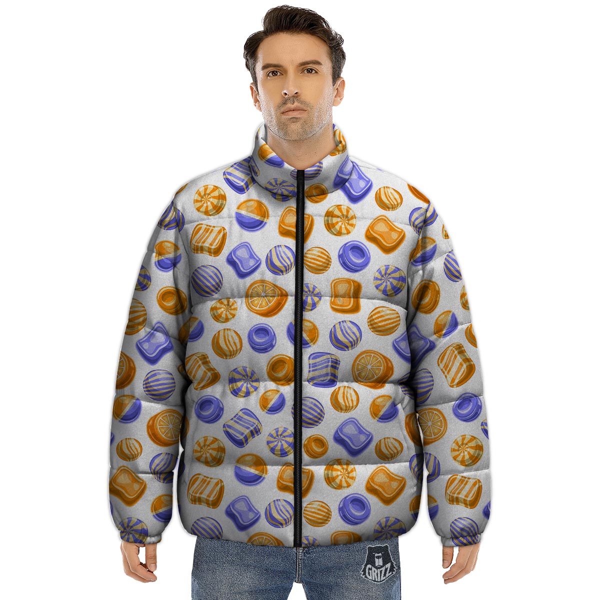 Sweet Gummy Print Pattern Puffer Jacket-grizzshop