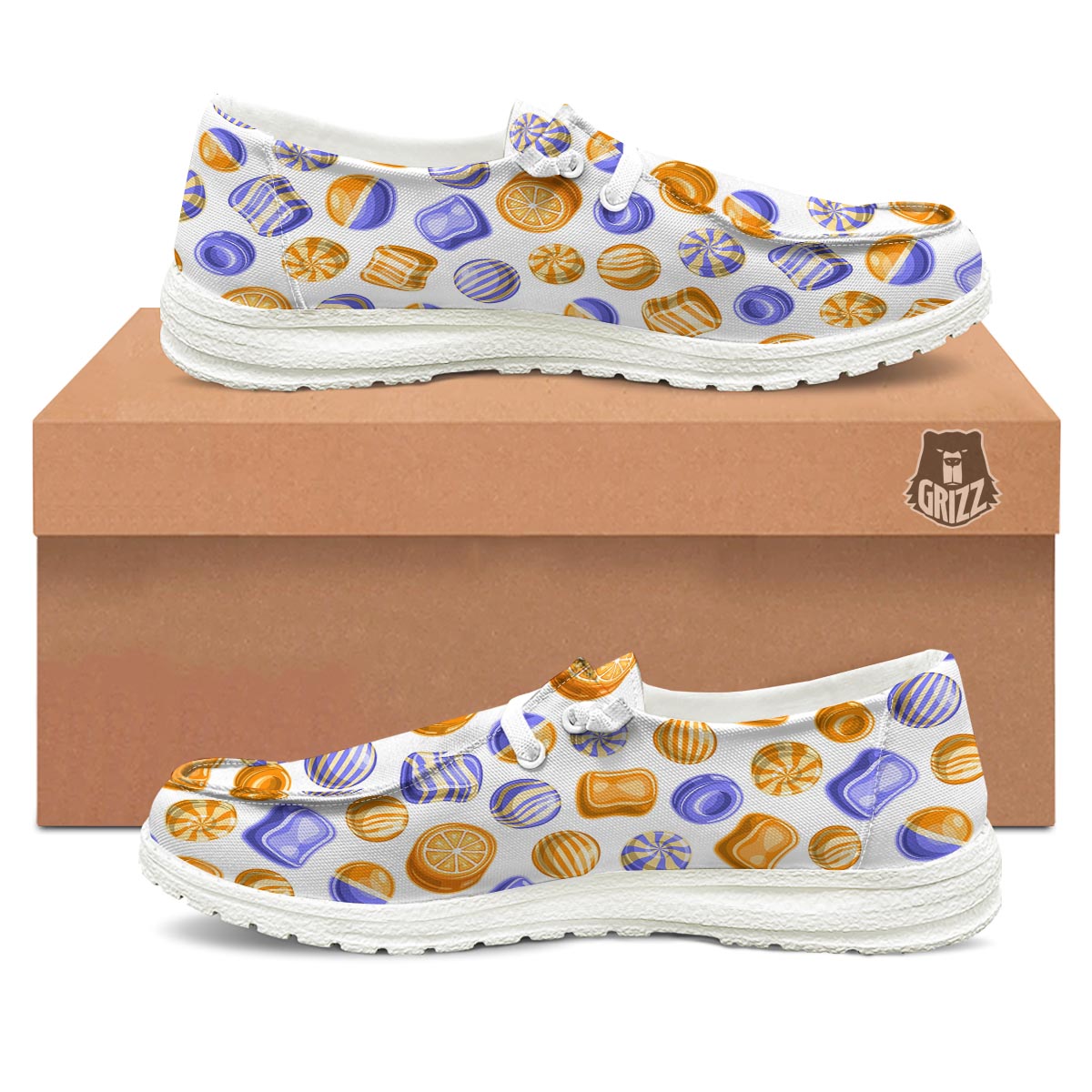 Sweet Gummy Print Pattern White Loafers-grizzshop
