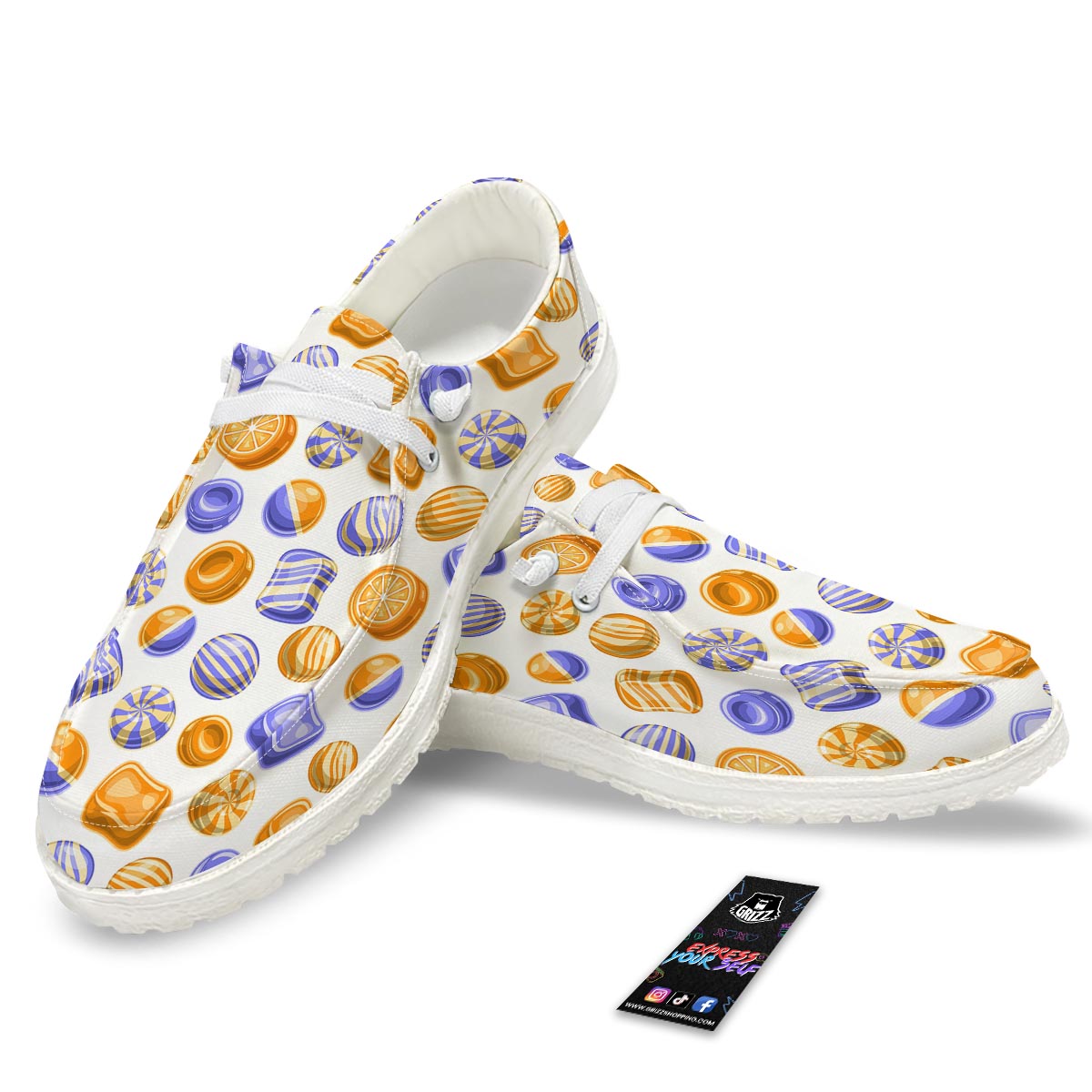 Sweet Gummy Print Pattern White Loafers-grizzshop