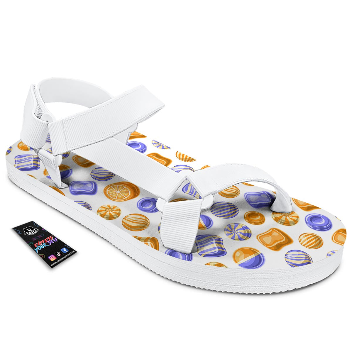 Sweet Gummy Print Pattern White Open Toe Sandals-grizzshop