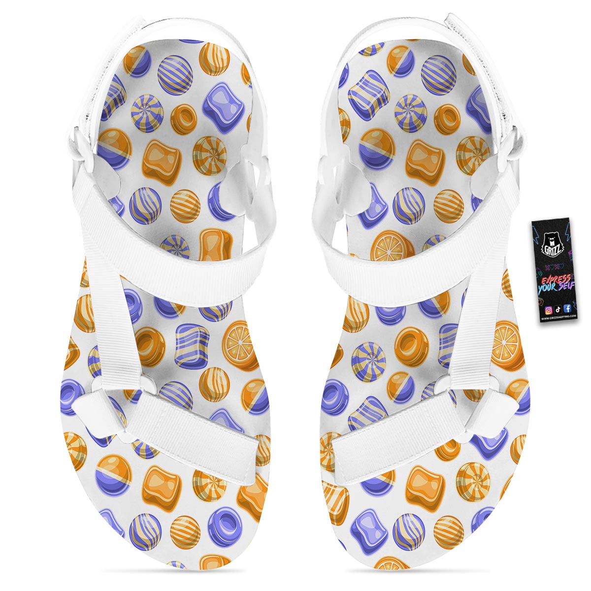 Sweet Gummy Print Pattern White Open Toe Sandals-grizzshop