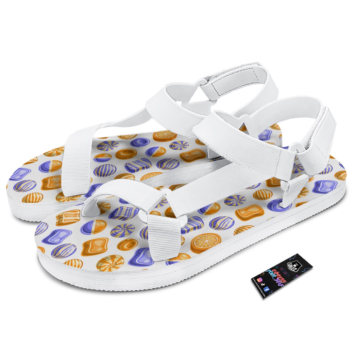 Sweet Gummy Print Pattern White Open Toe Sandals-grizzshop