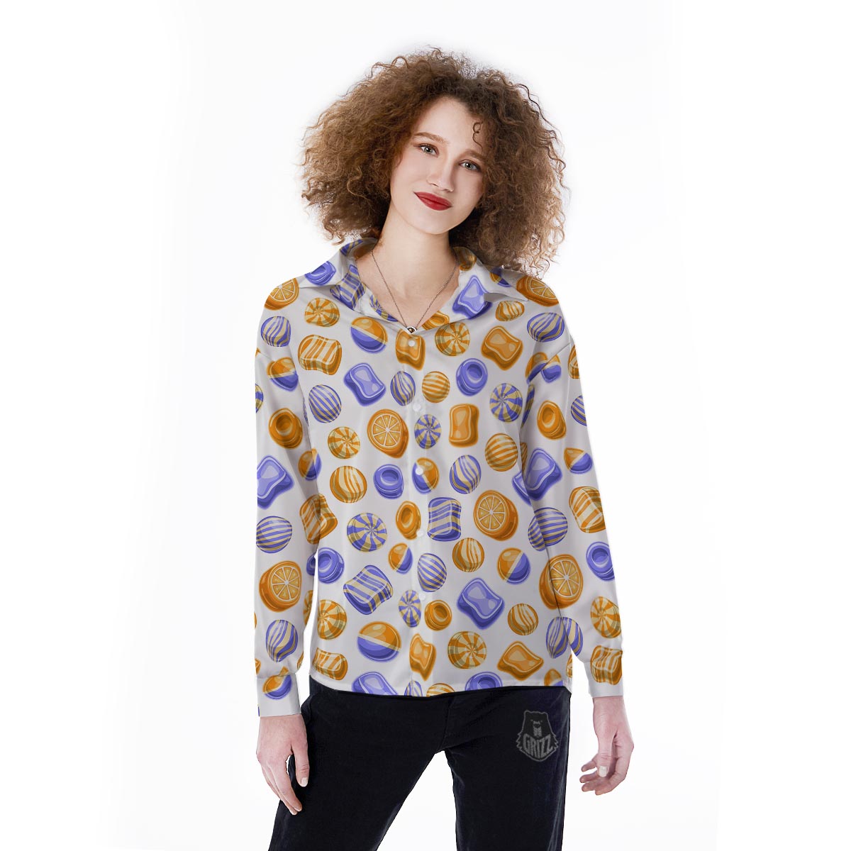 Sweet Gummy Print Pattern Women's Long Sleeve Shirts-grizzshop