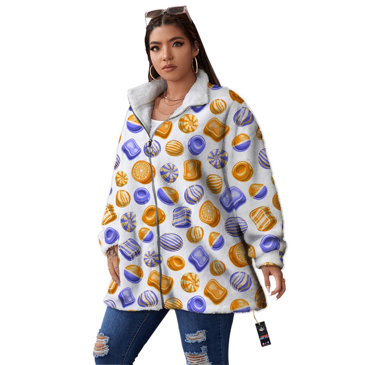 Sweet Gummy Print Pattern Women's Sherpa Jacket-grizzshop