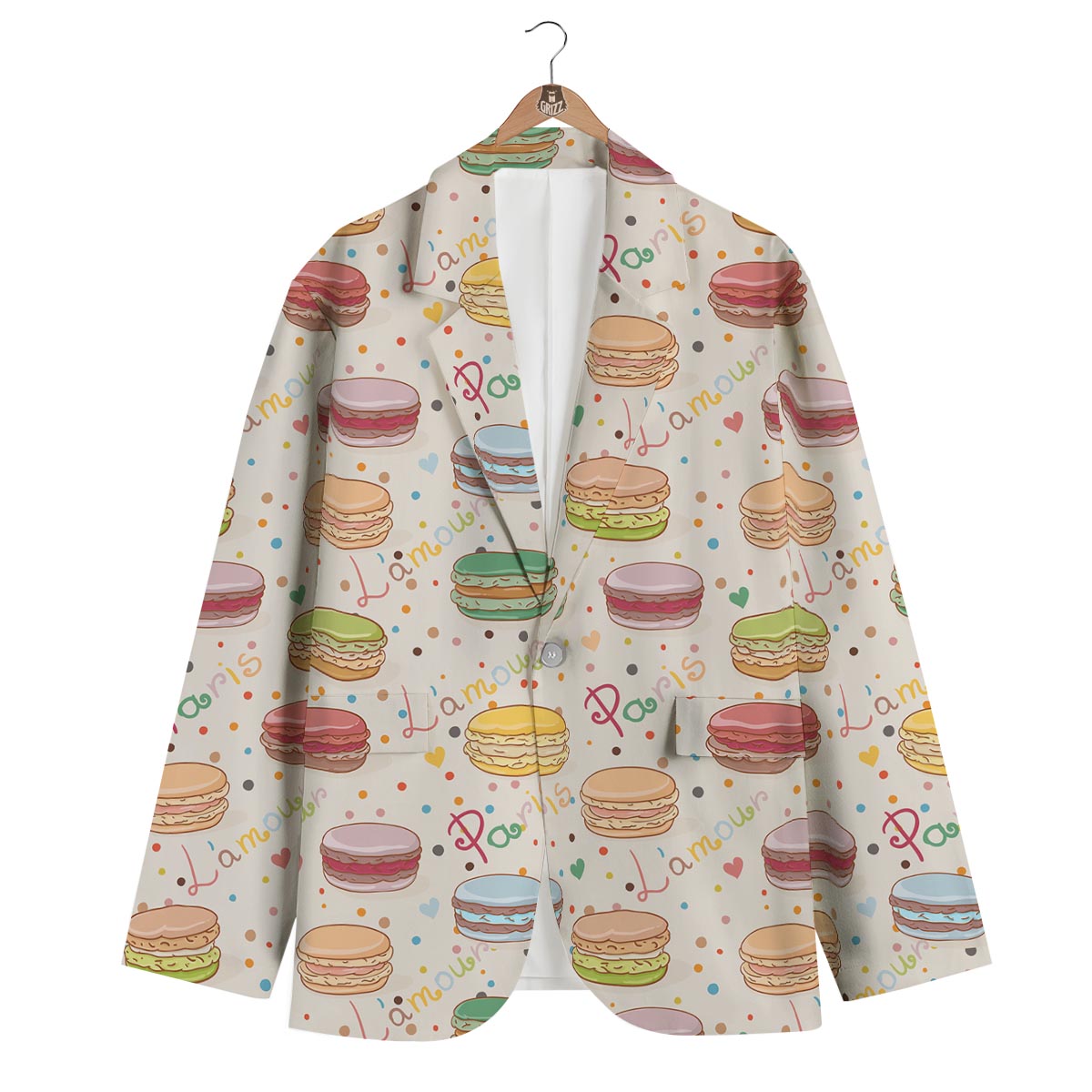 Sweet Macaron Pattern Print Men's Blazer-grizzshop