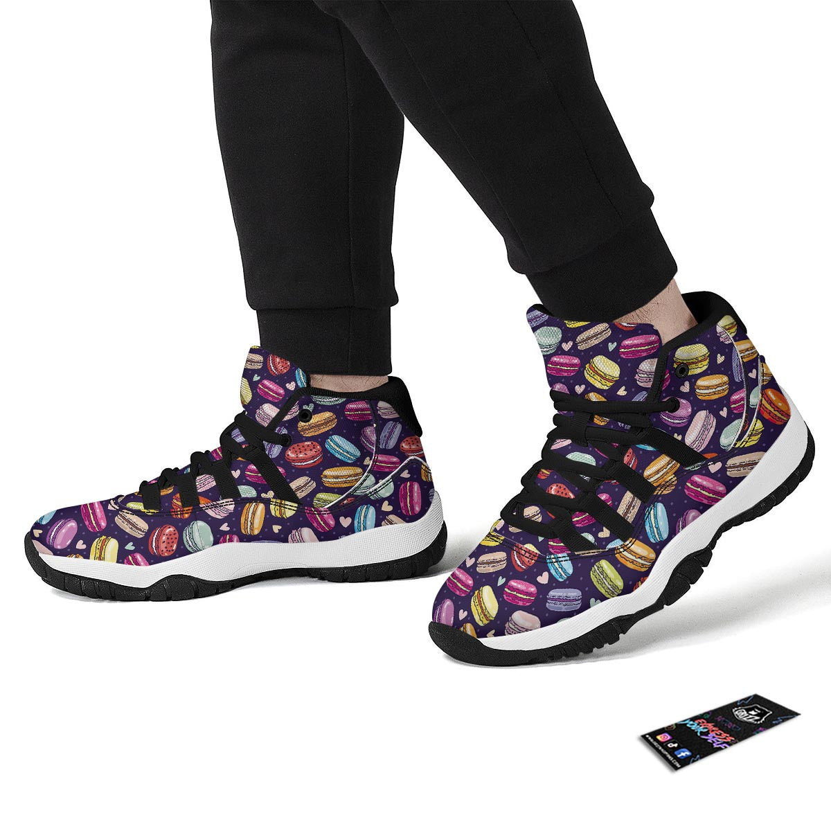 Sweet Macaron Print Pattern Black Bball Shoes-grizzshop