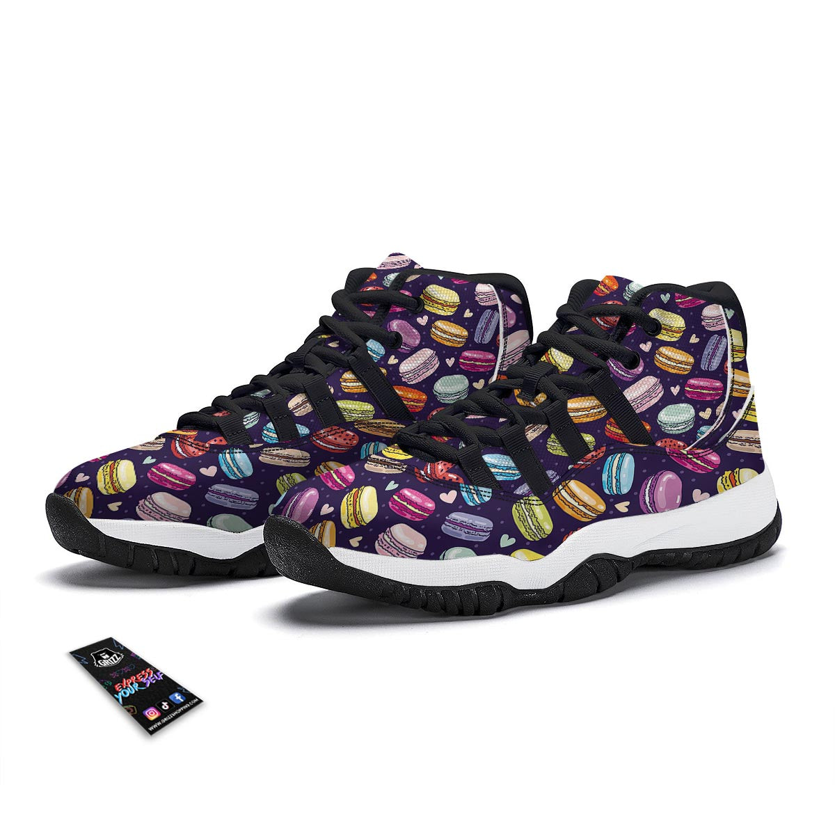Sweet Macaron Print Pattern Black Bball Shoes-grizzshop