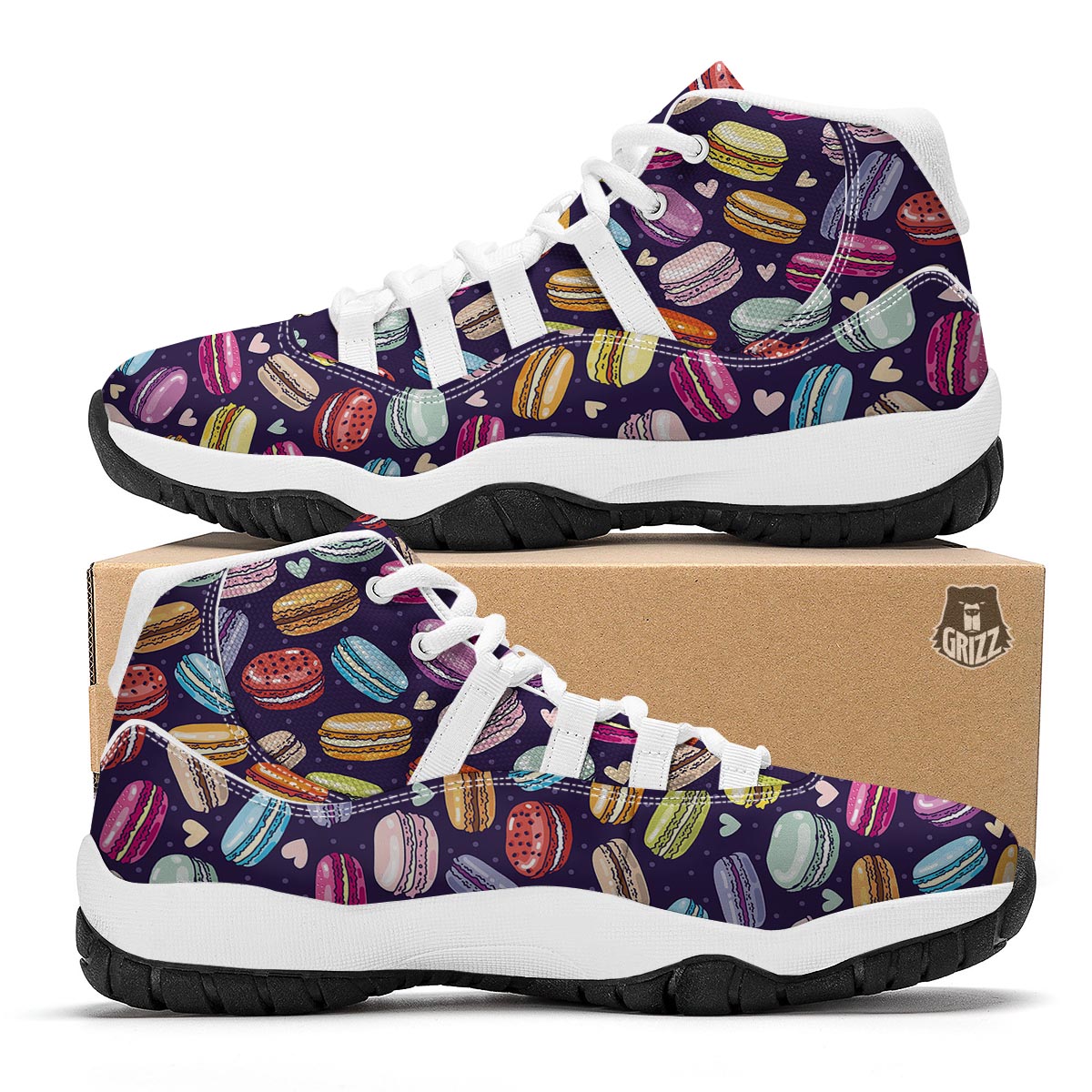 Sweet Macaron Print Pattern White Bball Shoes-grizzshop