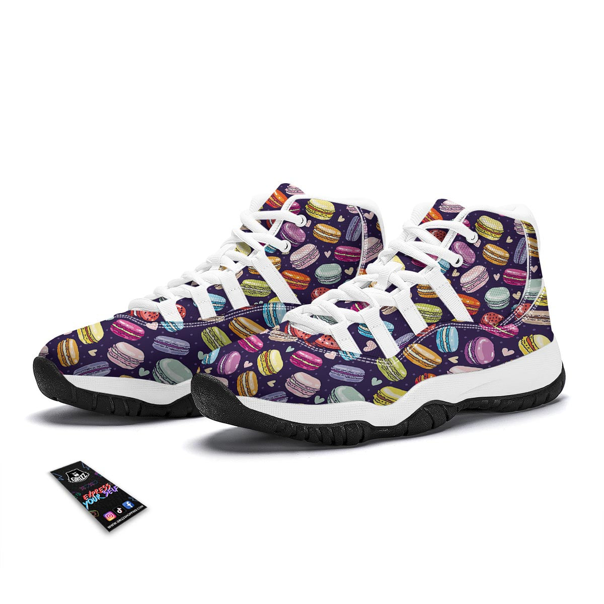 Sweet Macaron Print Pattern White Bball Shoes-grizzshop