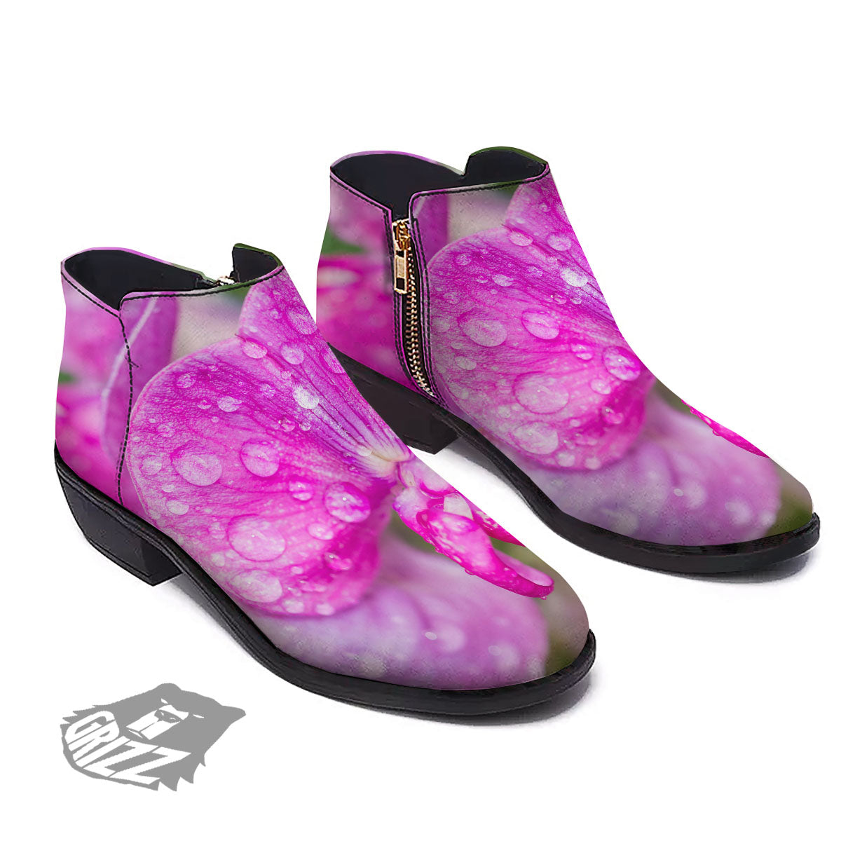 Sweet Pea Purple Print Ankle Boots-grizzshop