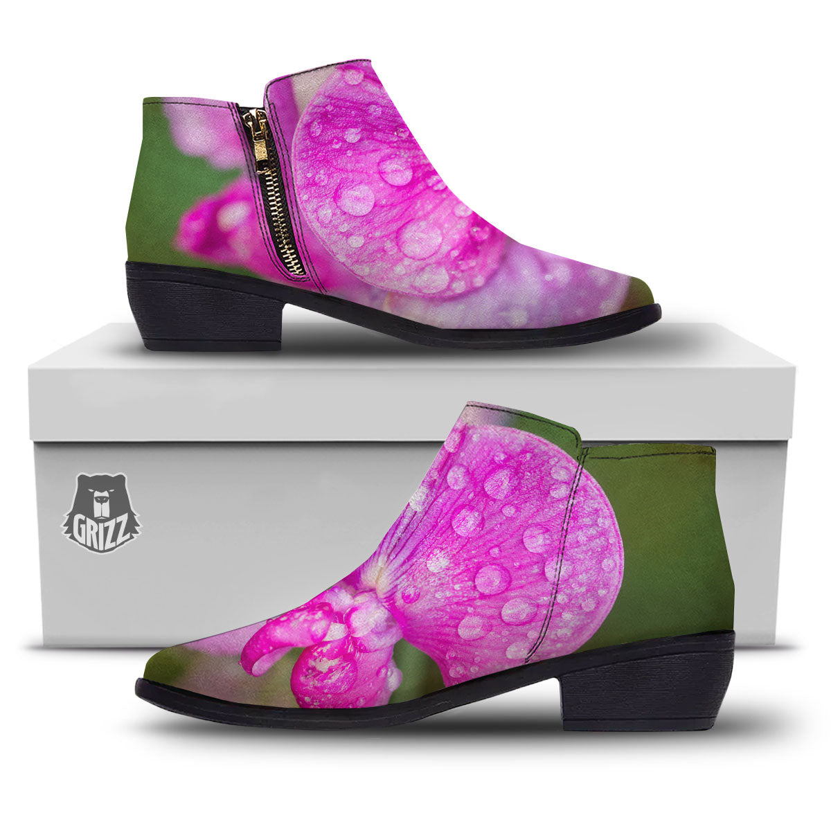 Sweet Pea Purple Print Ankle Boots-grizzshop