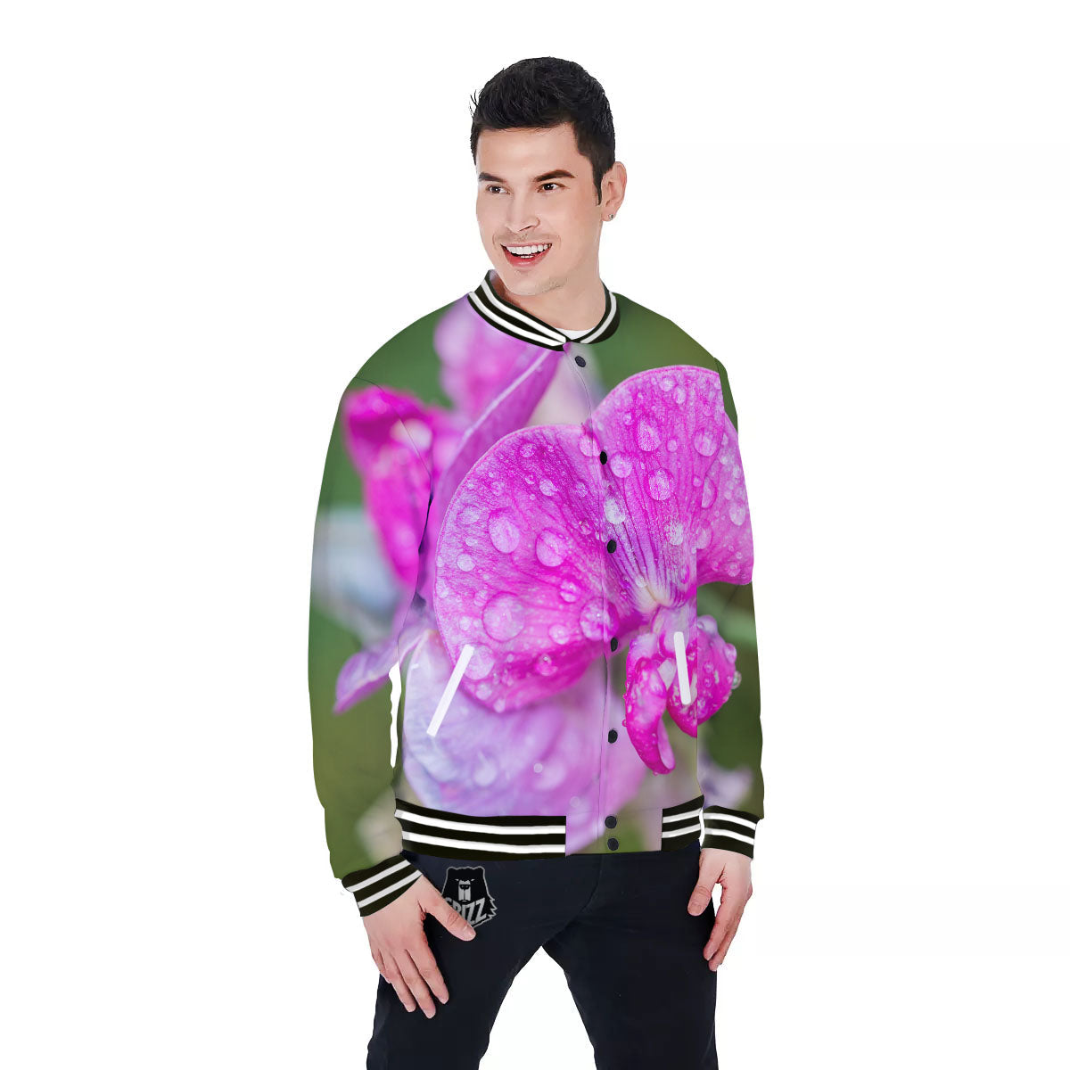 Sweet Pea Purple Print Baseball Jacket-grizzshop