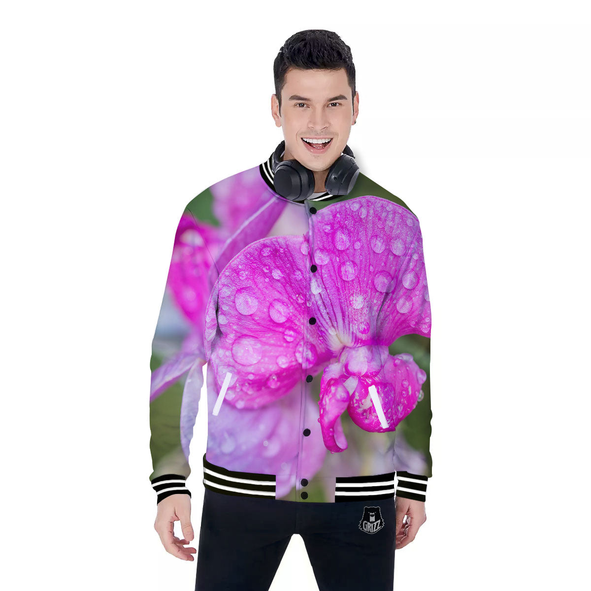 Sweet Pea Purple Print Baseball Jacket-grizzshop