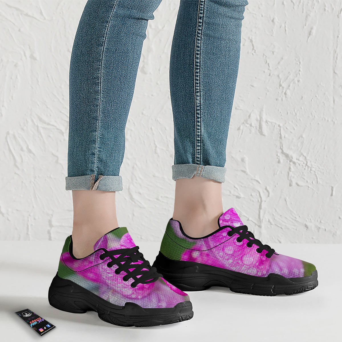 Sweet Pea Purple Print Black Chunky Shoes-grizzshop