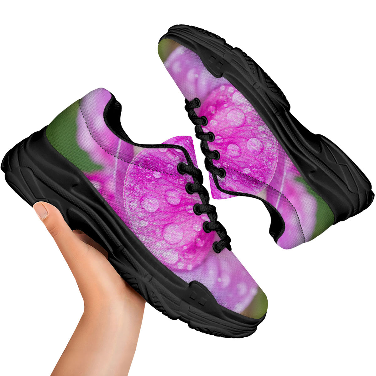 Sweet Pea Purple Print Black Chunky Shoes-grizzshop