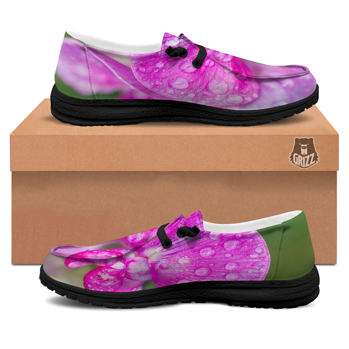 Sweet Pea Purple Print Black Loafers-grizzshop