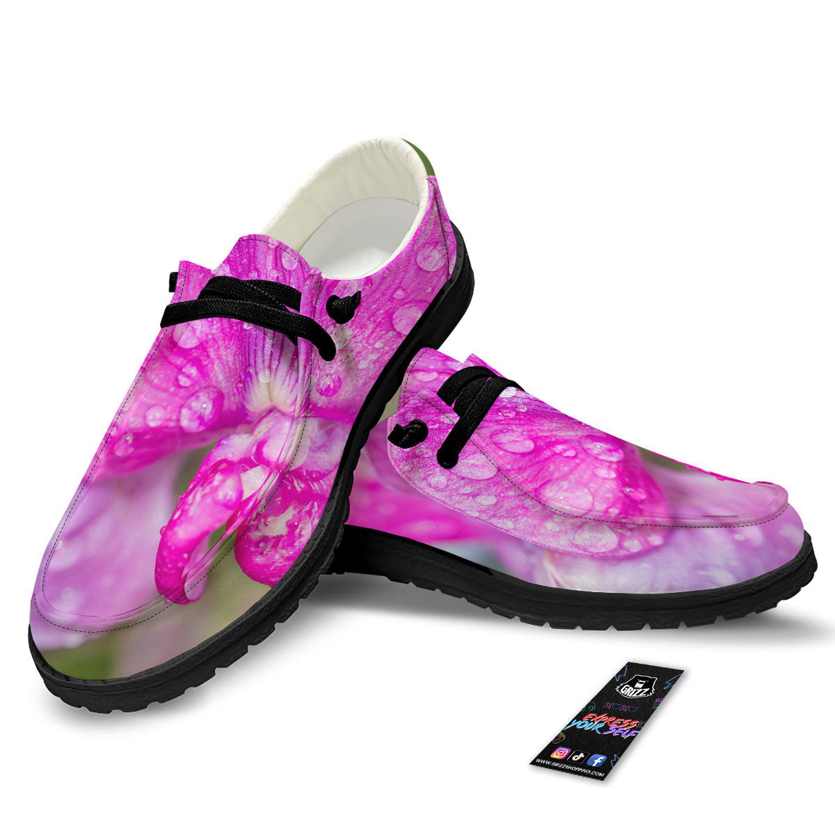 Sweet Pea Purple Print Black Loafers-grizzshop