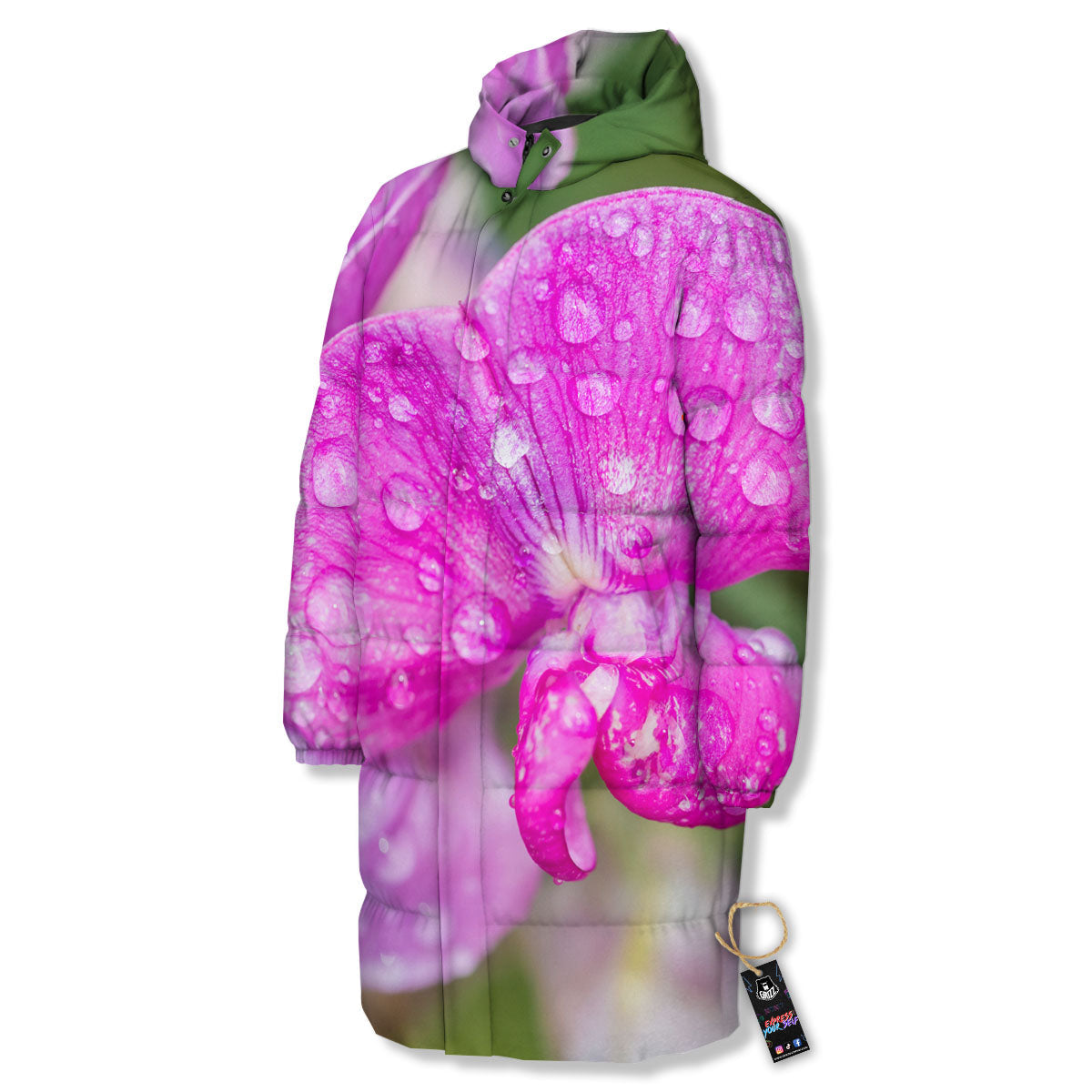 Sweet Pea Purple Print Long Down Jacket-grizzshop