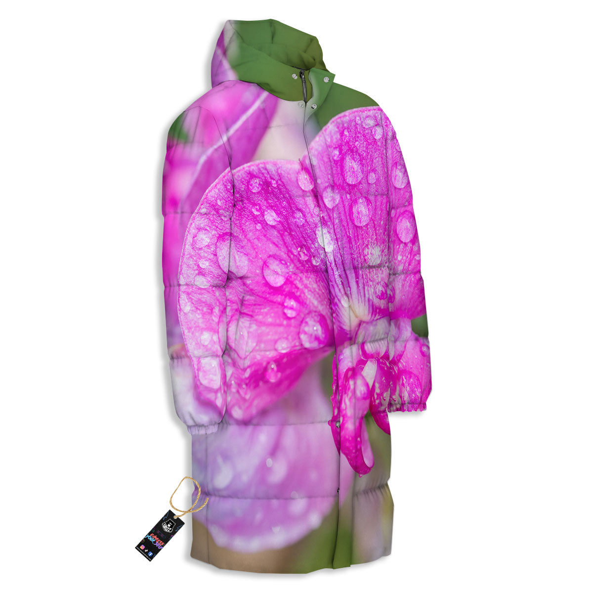 Sweet Pea Purple Print Long Down Jacket-grizzshop