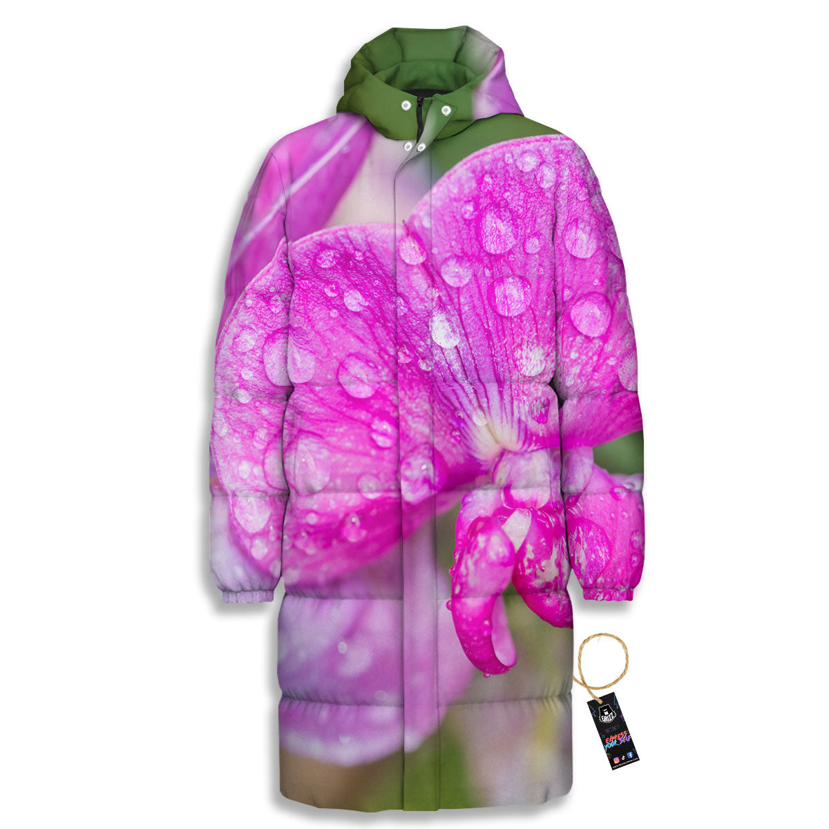 Sweet Pea Purple Print Long Down Jacket-grizzshop